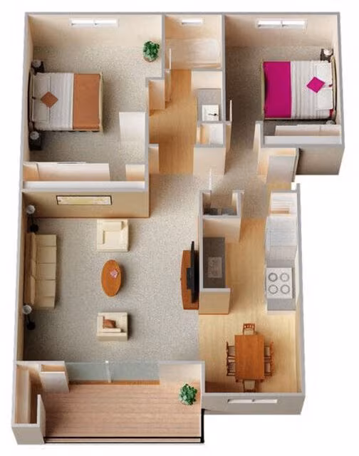 Two Bedroom One bath 125 floor plan